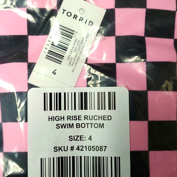 ❤️NWT VINTAGE TORRID CHECKERED RUCHED POWER MESH TUMMY CONTROL SWIM BOTTOM PLUS - Picture 6 of 10